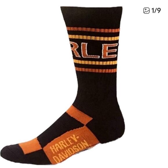 Harley-Davidson Men's Navy and Orange Retro Style Striped Socks, Size L, NWT - Picture 1 of 7